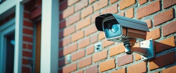 Wall-mounted surveillance camera monitors the area for public safety