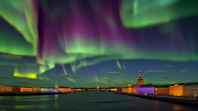 Aurora borealis over a beautiful city
