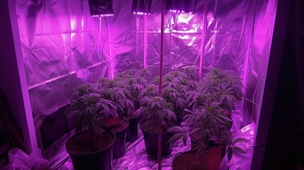 Room Filled With Potted Plants  Marijuana 