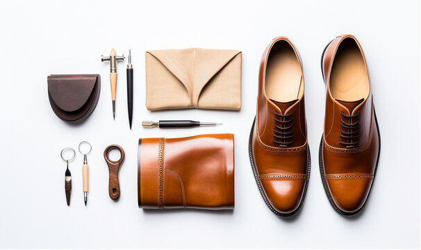 International Shoemaker's Day in white minimalist style. Shoes top view
