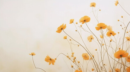 Spring floral frame on white minimalist background. Ai generative soft photography in pastel tones with copyspace perfect for poster, cover or seasonal advertising