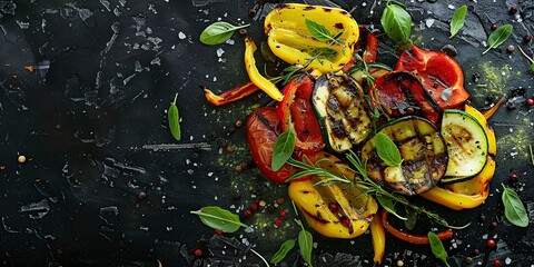 roasted vegetables with red pepper and zucchini - obrazy, fototapety, plakaty