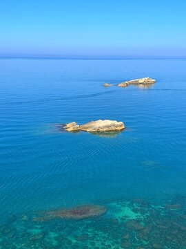 Blue sea and scenic rocks. 