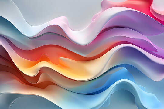 Abstract 3D background in the form of matte stripes and waves of delicate colors, texture 3D background of blue orange purple and pink waves