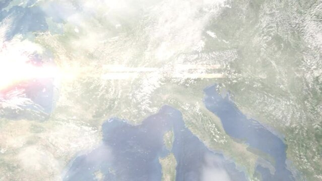 Zoom in from space and focus on Vercelli, Italy. 3D Animation. Background for travel intro. Elements of this image furnished by NASA