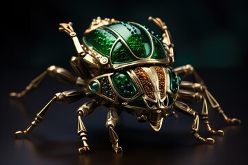 Golden Bug, Jewelry Insect, Brooch in Form of a Beetle in Luxury Jewellery Shop, Generative AI