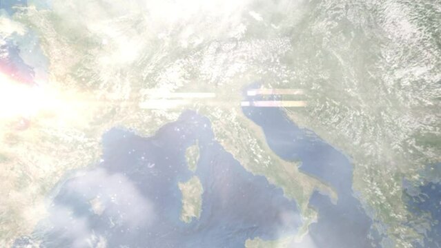 Zoom in from space and focus on Empoli, Italy. 3D Animation. Background for travel intro. Elements of this image furnished by NASA
