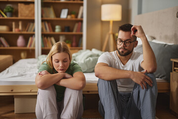 Unhappy couple having crisis and difficulties in a relationship