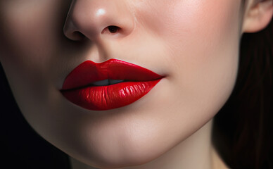Fototapeta premium Woman Lips Closeup, Red Lipstick Makeup, Beautiful Mouth Make-Up, Model Girl Lip, Lips Macro