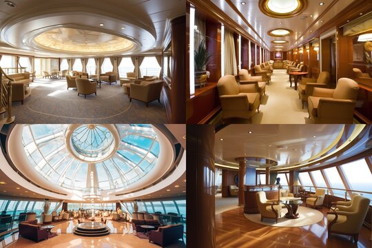 Luxury Cruise Ship Interior, Luxurious Ocean Liner Deck, Cabins Interior, Portholes, Sea View
