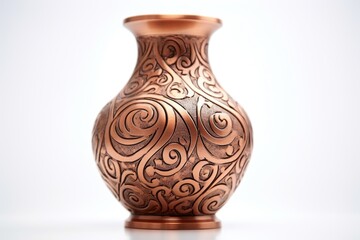 antique copper vase on white background  detail texture  aged copper