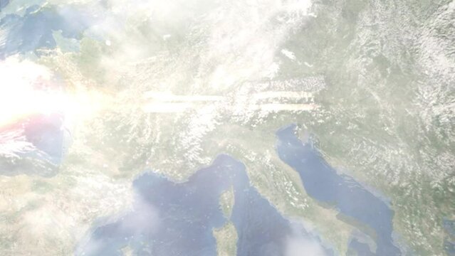 Zoom in from space and focus on Paderno Dugnano, Italy. 3D Animation. Background for travel intro. Elements of this image furnished by NASA