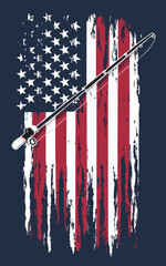 graphics of a fishing rod against the background of the American flag