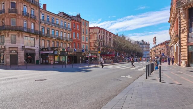 TOULOUSE, FRANCE - MARCH 12 2018: Street in the city center