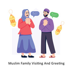 Muslim Family Visiting And Greeting Flat Style Design Vector illustration. Stock illustration