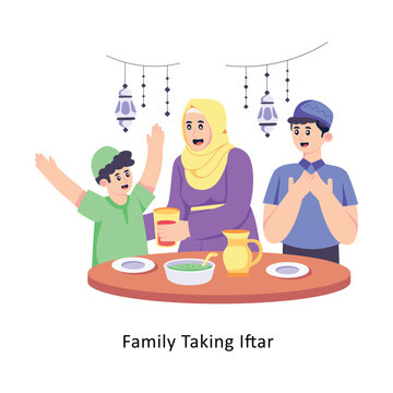 Family Taking Iftar  Flat Style Design Vector illustration. Stock illustration