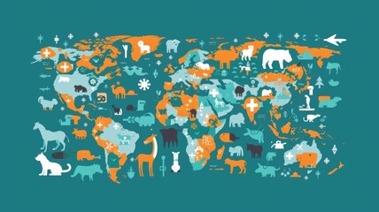 global map with locations of veterinary clinics and hospitals, emphasizing the worldwide presence and importance of veterinary services on Veterinary day