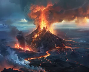 Fotobehang Amazing view of volcanos and lava © Koray