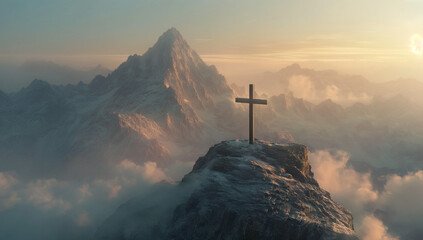 Cross top of the mountain. Christianity, Religion 