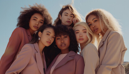 Fototapeta premium Portrait of a group young multiracial women standing together 