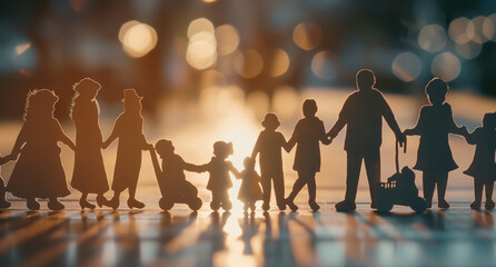 Cutout paper chain family with the protection of cupped hands, concept for security and care