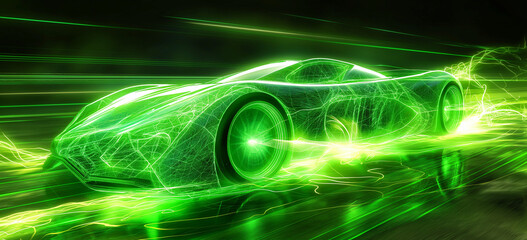 futuristic car design in green colors.