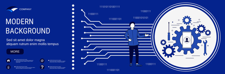 Digital technology banner vector design template. Technical support concept