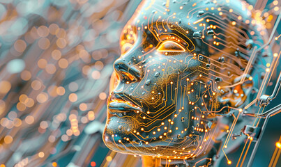 Futuristic AI Technology with a Human-Like Face and Circuitry