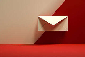 Modern envelope on red background. Communication message concept. Trendy modern envelope against a...