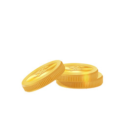 Realistic golden coins pile. Stacks of gold money, cash or treasure. Bank and finance. Investment, profit or gain. Copy space. Vector