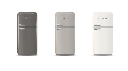 Modern fridges. Realistic coolers, refrigerators for home or restaurant kitchen and cold products storage. 3d Vector