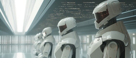 A group of robots or cyborgs. Modern and future technologies