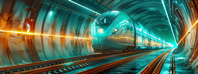 Futuristic Train Speeding Through a Modern Tunnel