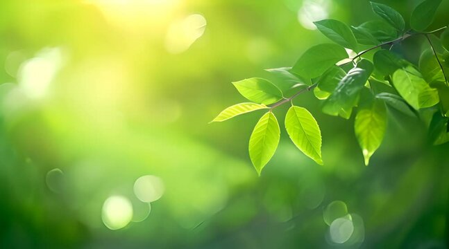 Nature of Plants on beautiful Greenery bokeh, sun rays background and copy space for text