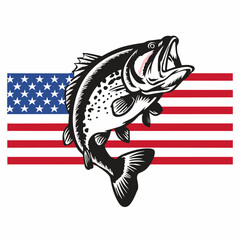 vintage graphic fish on the background of the American flag