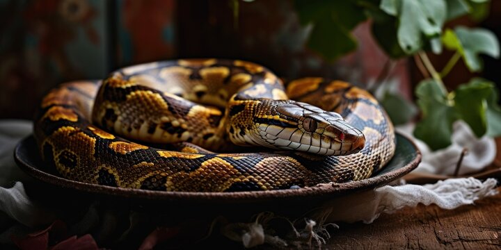a snake coiled up in a bowl