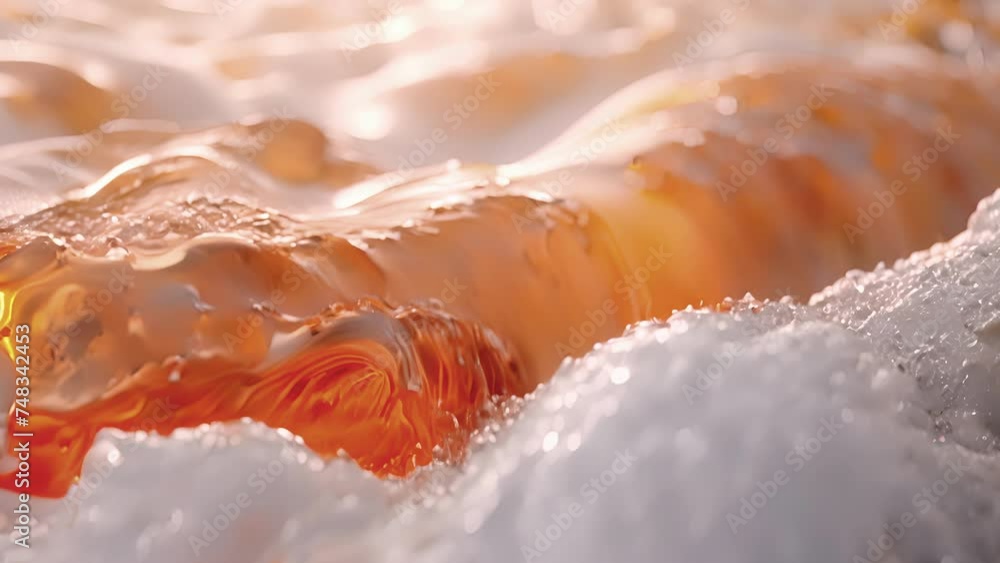 Poster closeup of the smooth glossy texture of melting ice as it transforms into a pool of shimmering water