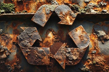 a rusty recycle symbol on a rusty surface
