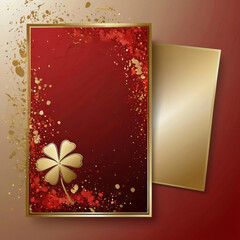 Card template with four and clover with gold splashes design