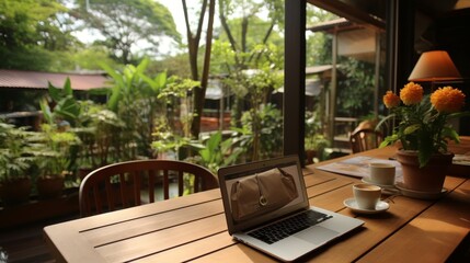 Fototapeta premium Small business owner working with laptop and box at home for online selling or e-commerce delivery