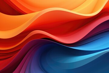 Abstract colorful wavy background in a smooth gradient of red, orange, and blue hues.