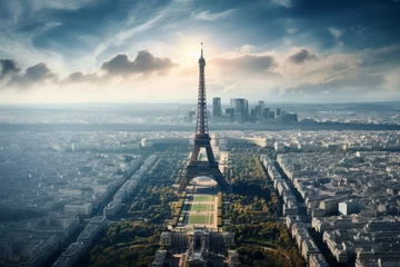 Papier Peint photo Paris panoramic aerial view of a city similar to Paris and the Eiffel Tower, AI generation