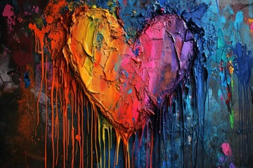 a heart painted with paint dripping