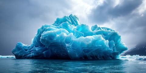 large bluish iceberg with beautiful shapes - obrazy, fototapety, plakaty
