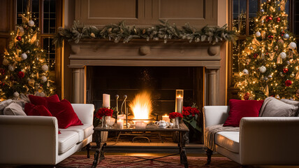 Fototapeta premium Christmas at the manor, English countryside decoration and interior decor