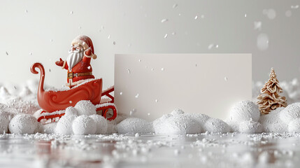 Bright Christmas greeting card, red santa claus christmas decorations on white background. Copy...