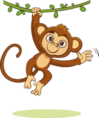 Fotobehang Aap Vector illustration of cute monkey hanging on a tree branch