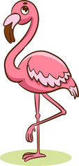 Vector illustration of pink flamingo standing on its hind legs
