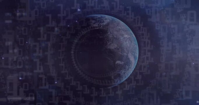 Animation of stars and binary coding over globe