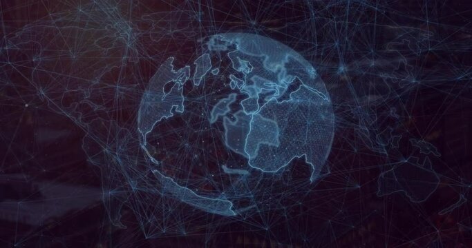 Animation of network of connections with globe over world map